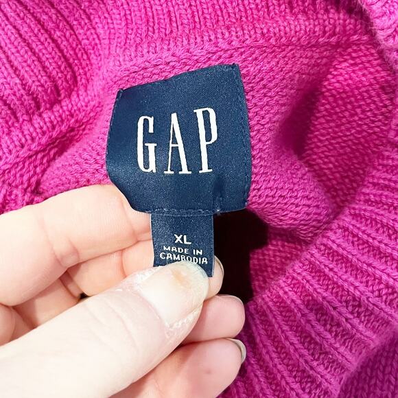 GAP Crewneck Cotton Oversized Long Sleeve Ribbed Trim Sweater Pink XL - Picture 2 of 4